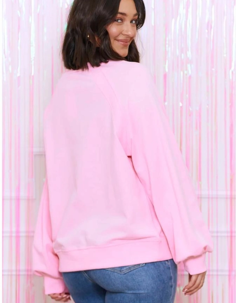 Pink Hugs and Kisses Pop Up Embroidered Raglan Sleeve Sweatshirt