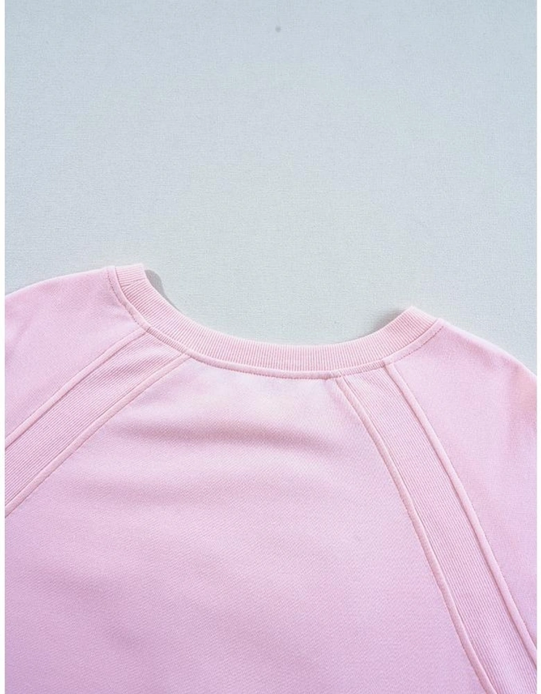 Pink Hugs and Kisses Pop Up Embroidered Raglan Sleeve Sweatshirt