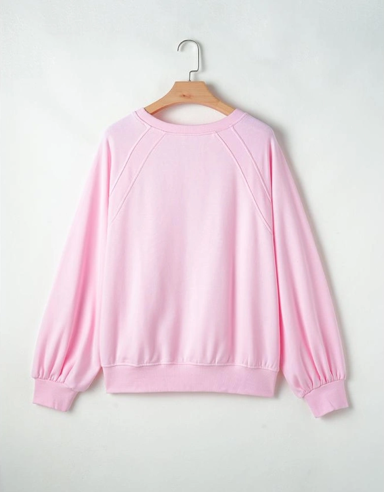 Pink Hugs and Kisses Pop Up Embroidered Raglan Sleeve Sweatshirt
