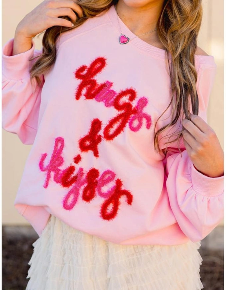 Pink Hugs and Kisses Pop Up Embroidered Raglan Sleeve Sweatshirt