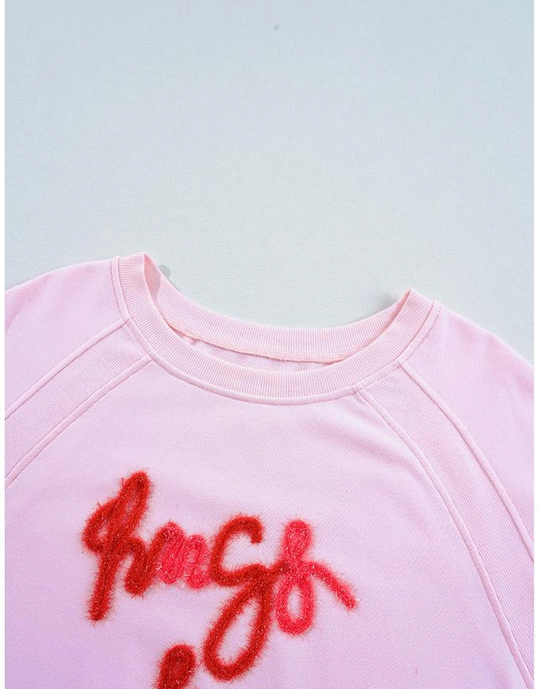 Pink Hugs and Kisses Pop Up Embroidered Raglan Sleeve Sweatshirt