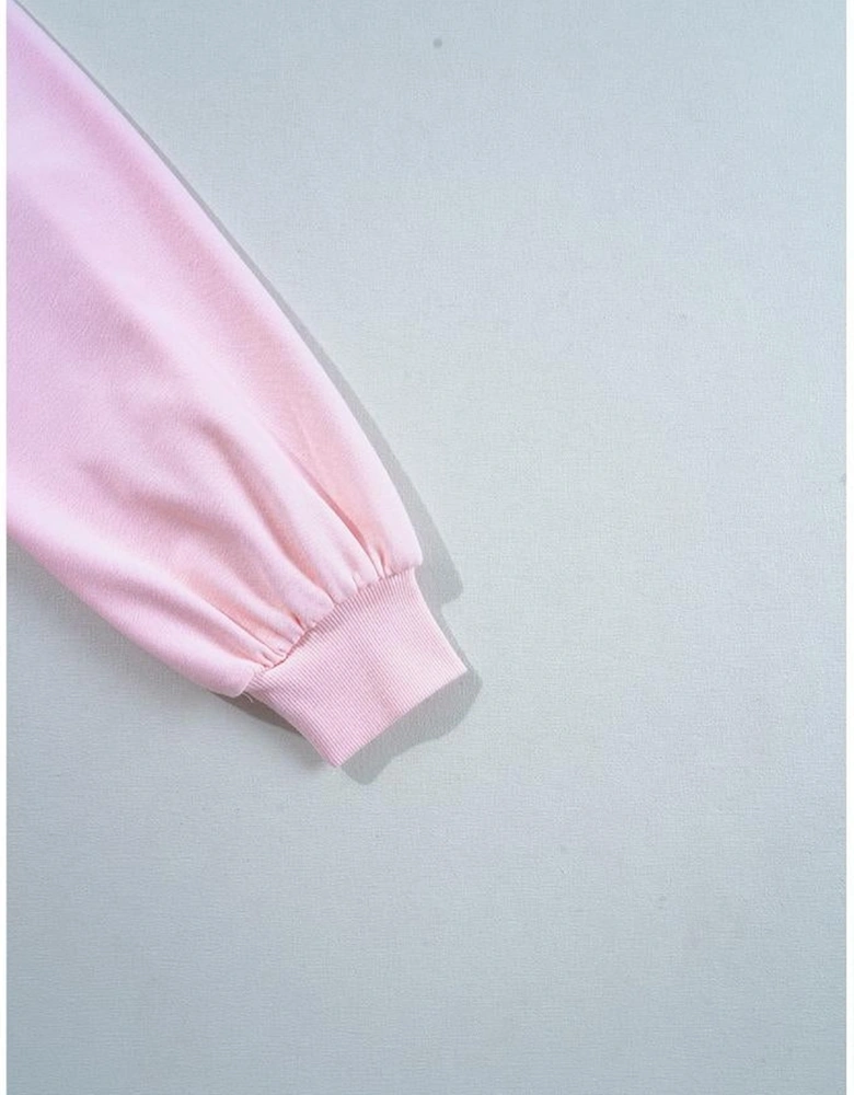 Pink Hugs and Kisses Pop Up Embroidered Raglan Sleeve Sweatshirt