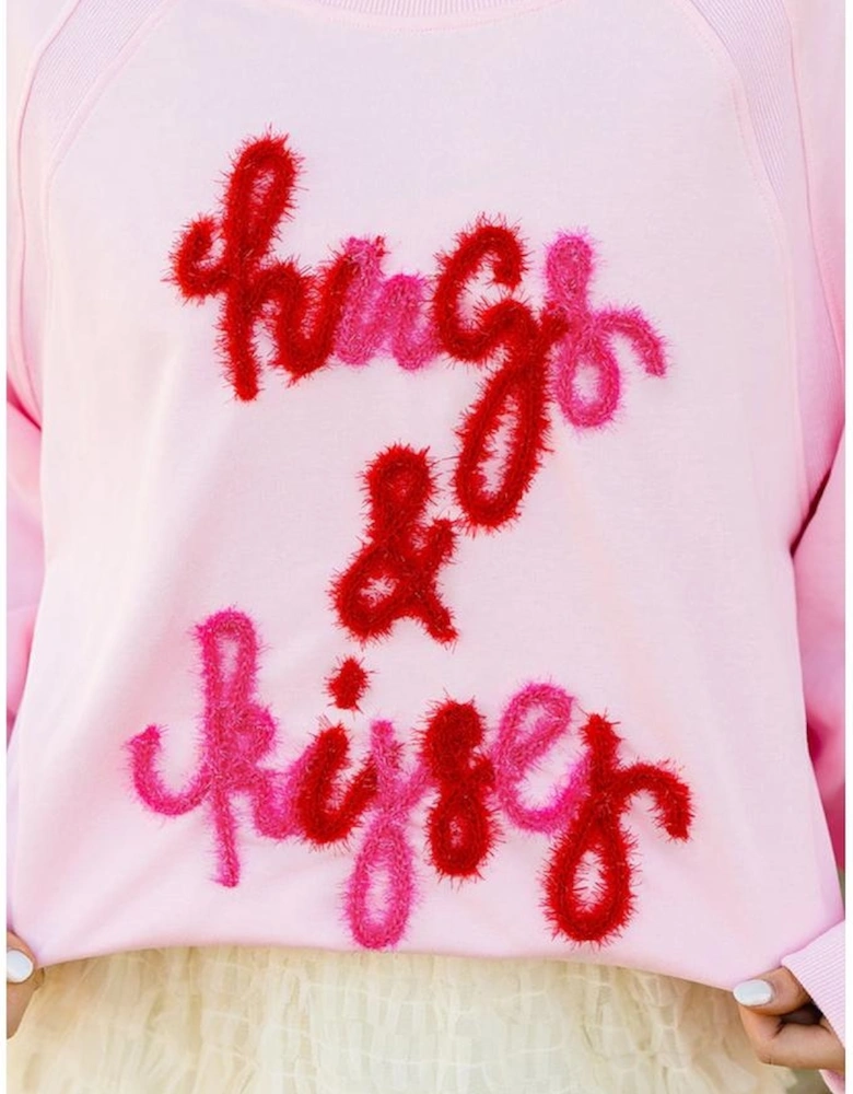 Pink Hugs and Kisses Pop Up Embroidered Raglan Sleeve Sweatshirt