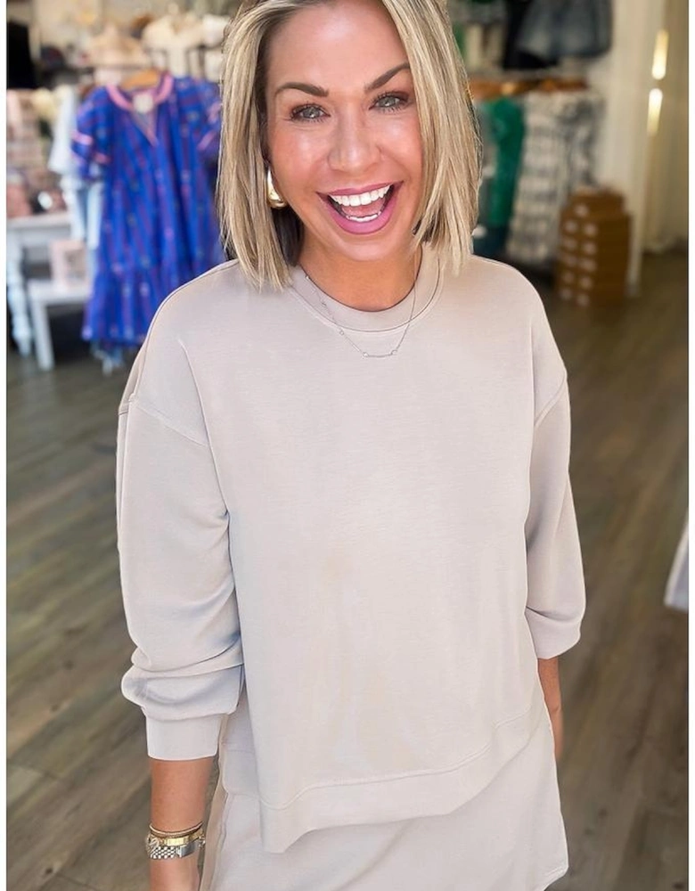 Jet Stream Solid Color Drop Shoulder Pullover Drawstring Mini Skirt 2pcs Outfit