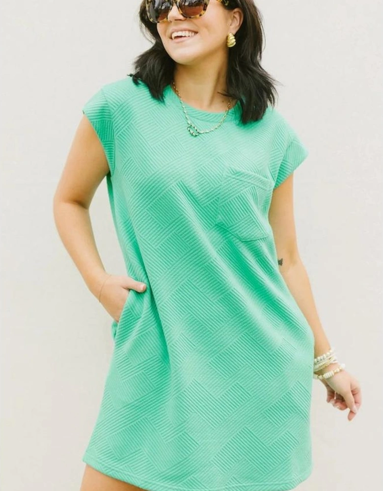 Mint Green Textured Cap Sleeve T Shirt Dress