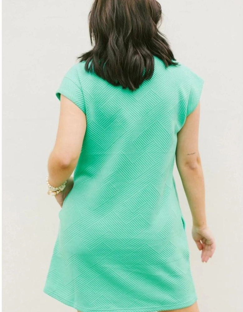 Mint Green Textured Cap Sleeve T Shirt Dress