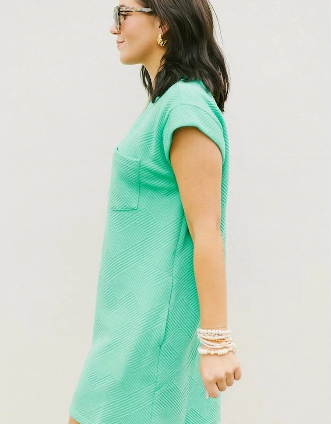 Mint Green Textured Cap Sleeve T Shirt Dress