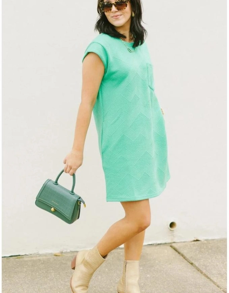 Mint Green Textured Cap Sleeve T Shirt Dress