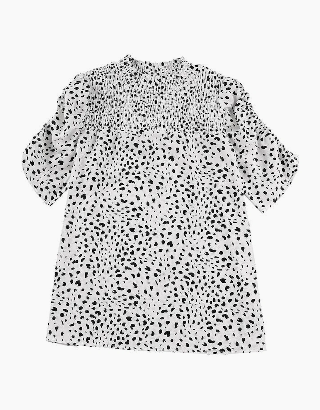 Leopard Smocking Detail Bubble Sleeve Blouse