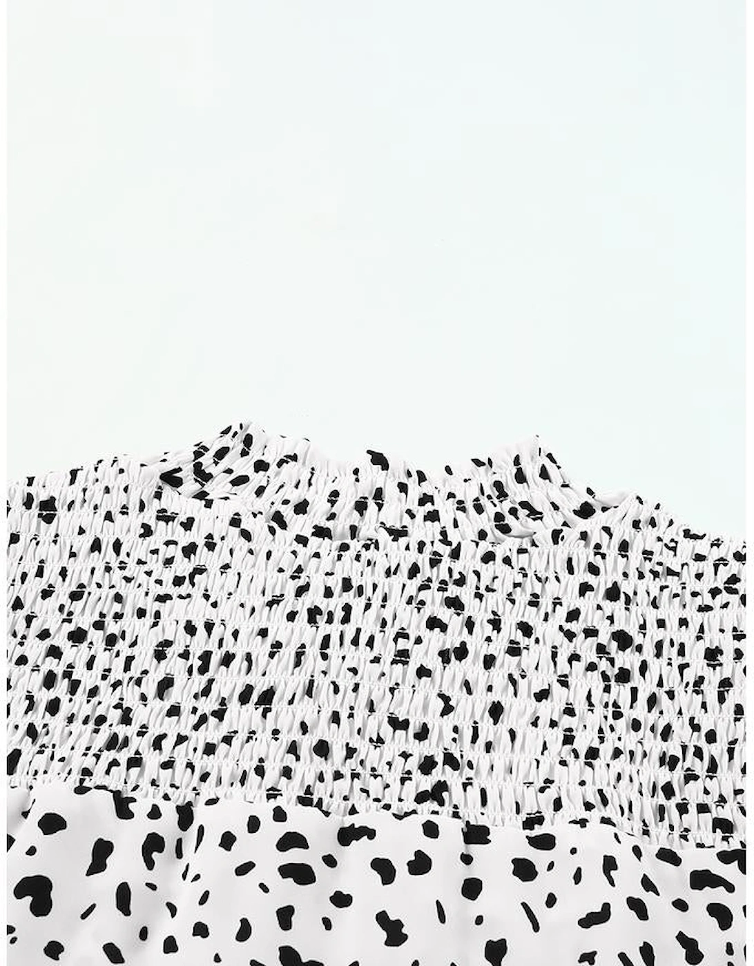 Leopard Smocking Detail Bubble Sleeve Blouse