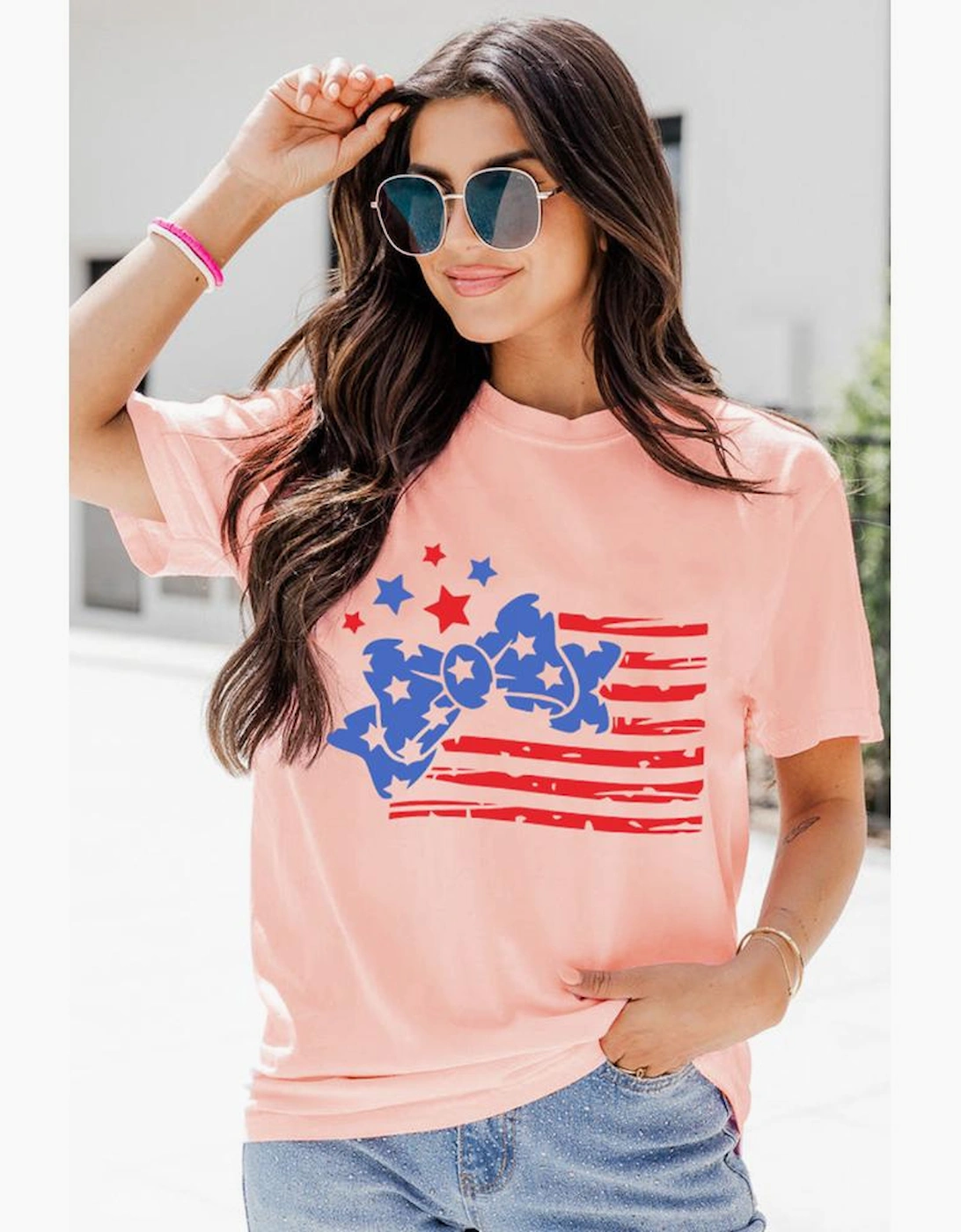 Pink Stars and Stripes Bow Knot Crew Neck T Shirt, 8 of 7