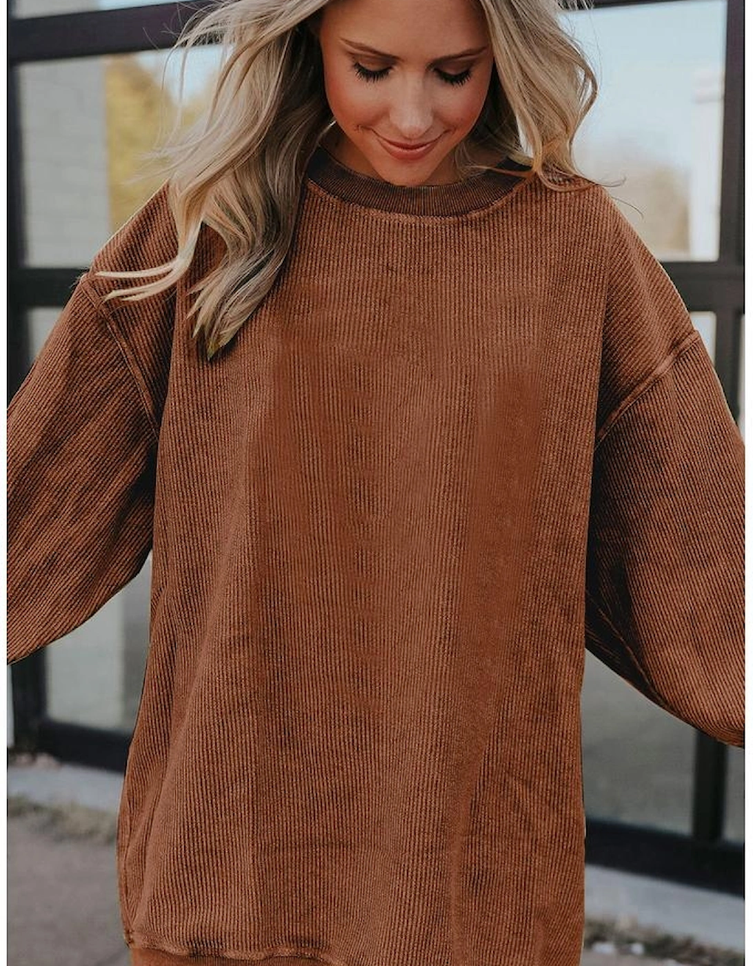 Chestnut Ribbed Corduroy Oversized Sweatshirt, 11 of 10