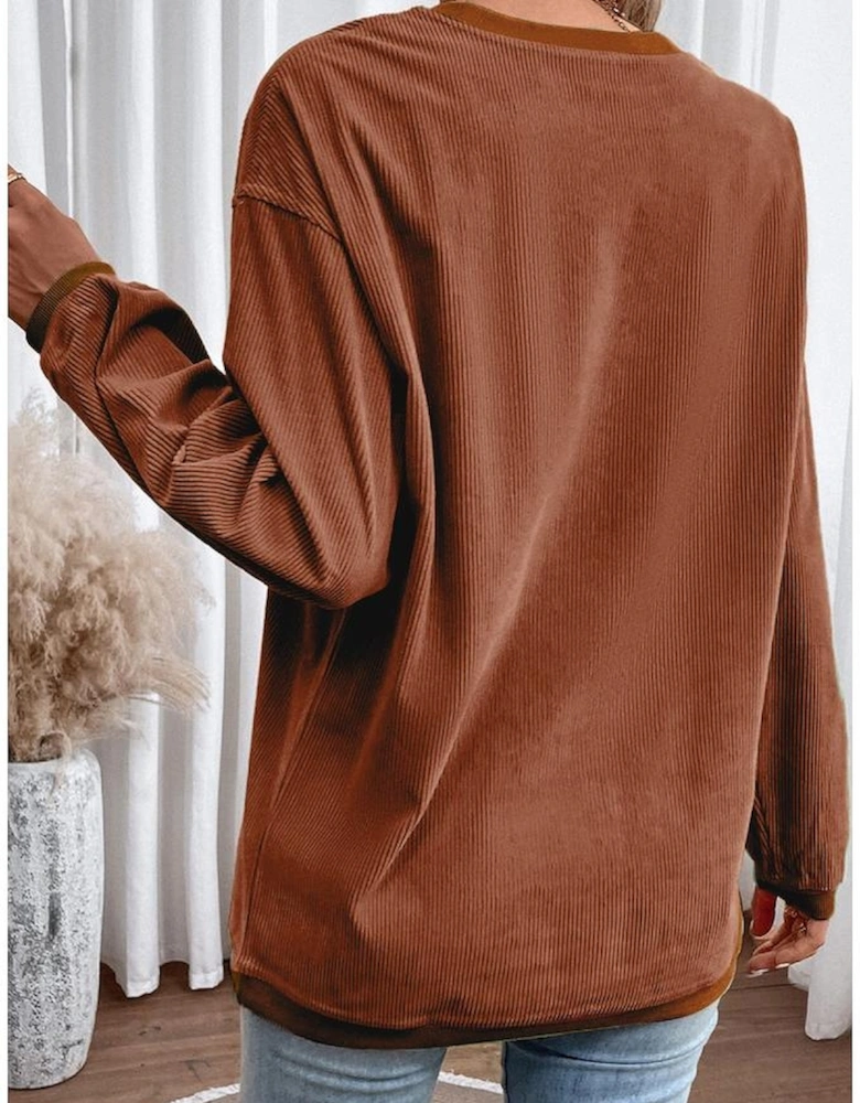 Chestnut Ribbed Corduroy Oversized Sweatshirt