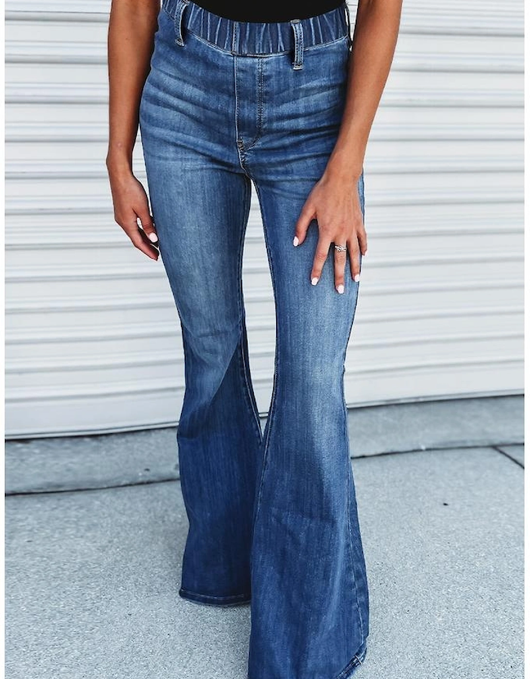 Blue Elastic High Waist Flare Jeans