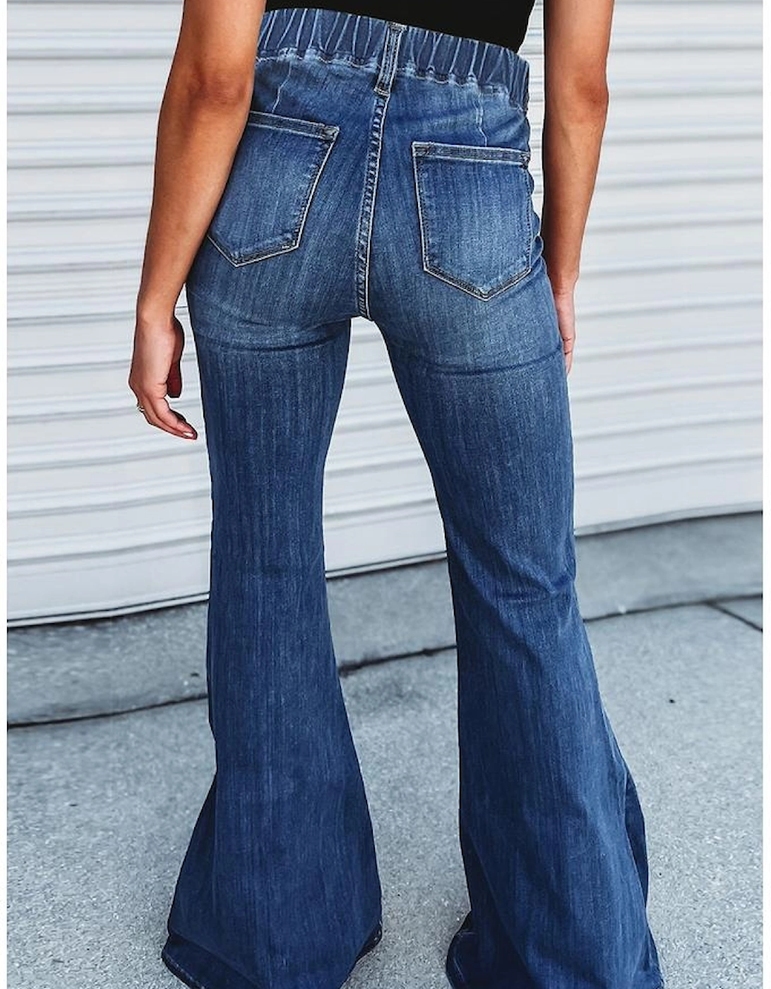 Blue Elastic High Waist Flare Jeans, 6 of 5