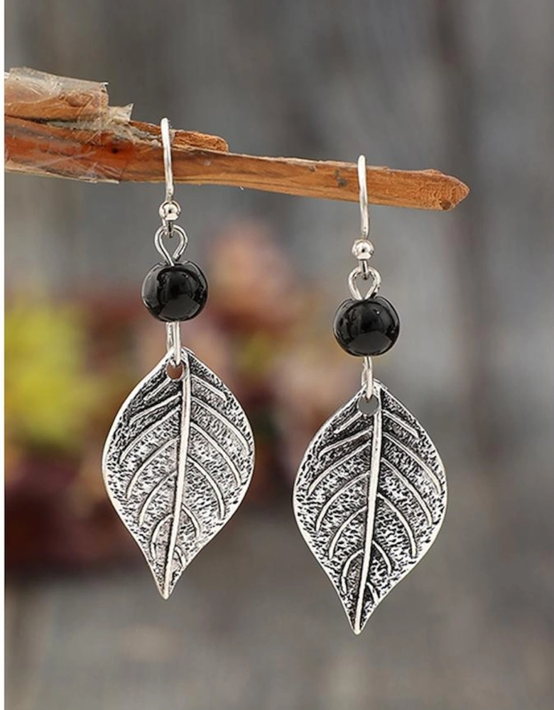 Silvery Vintage Leaf Shape Bead Dangle Earrings