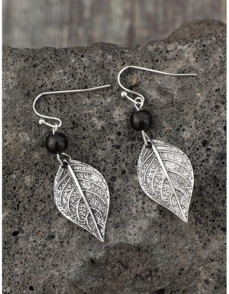 Silvery Vintage Leaf Shape Bead Dangle Earrings