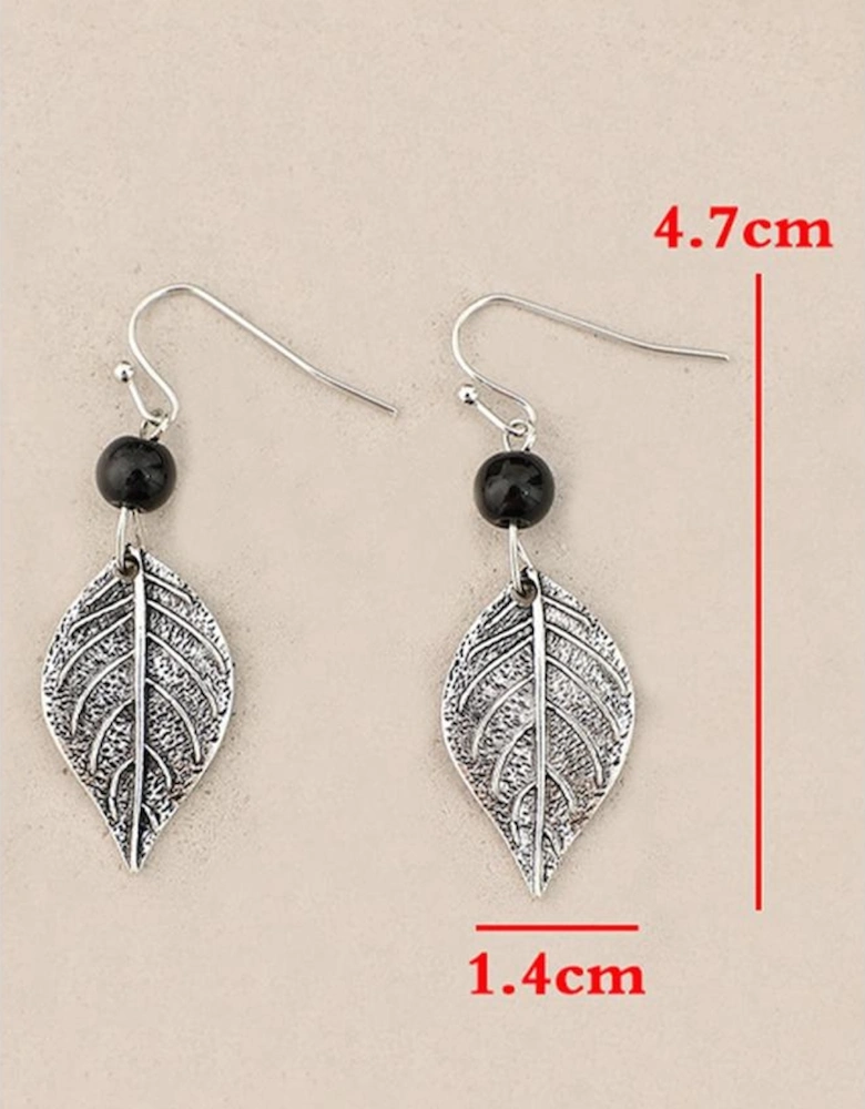 Silvery Vintage Leaf Shape Bead Dangle Earrings