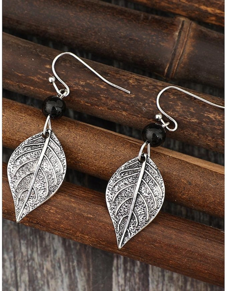 Silvery Vintage Leaf Shape Bead Dangle Earrings