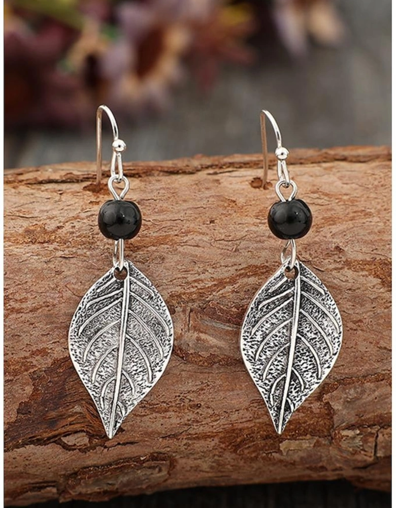 Silvery Vintage Leaf Shape Bead Dangle Earrings