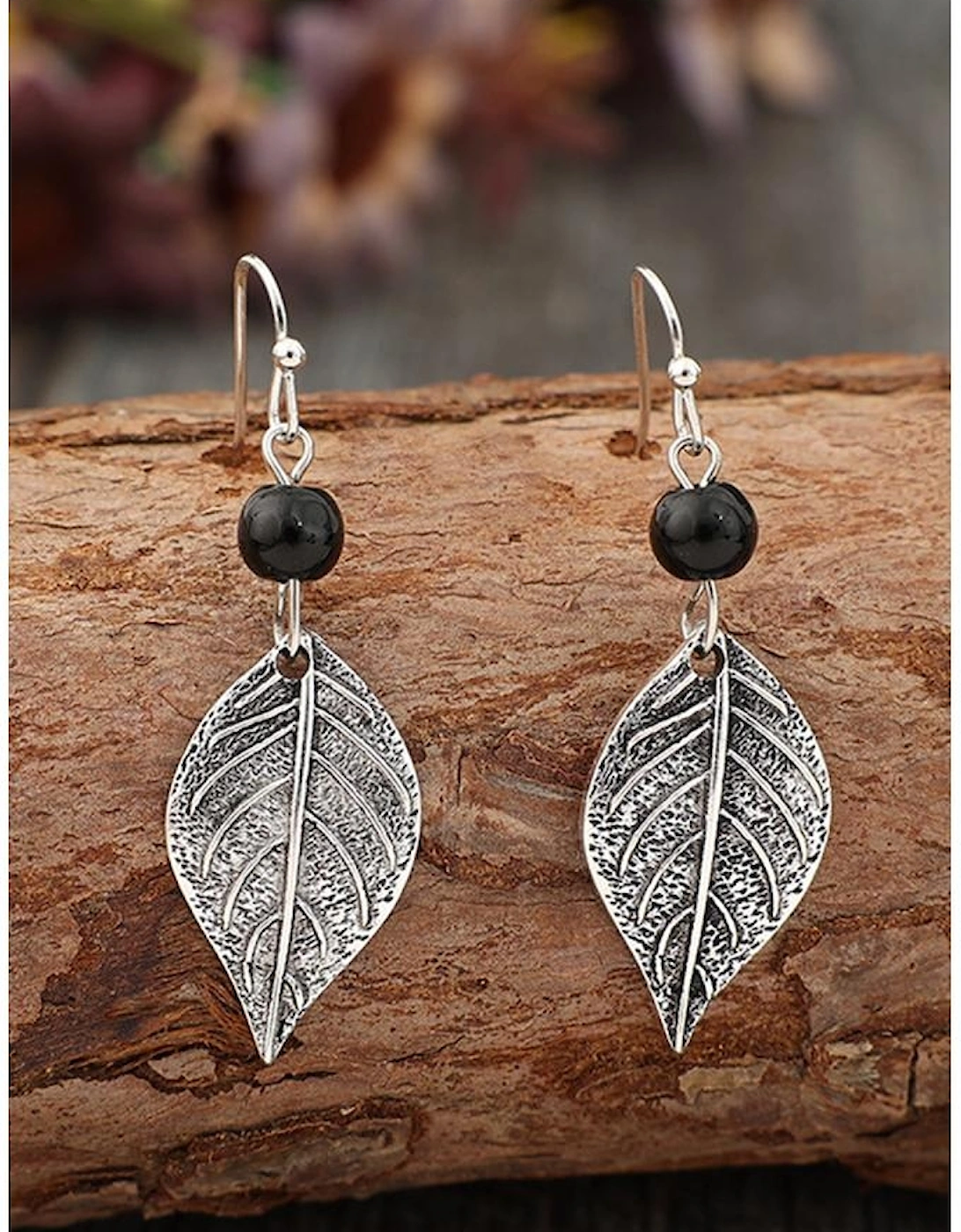 Silvery Vintage Leaf Shape Bead Dangle Earrings