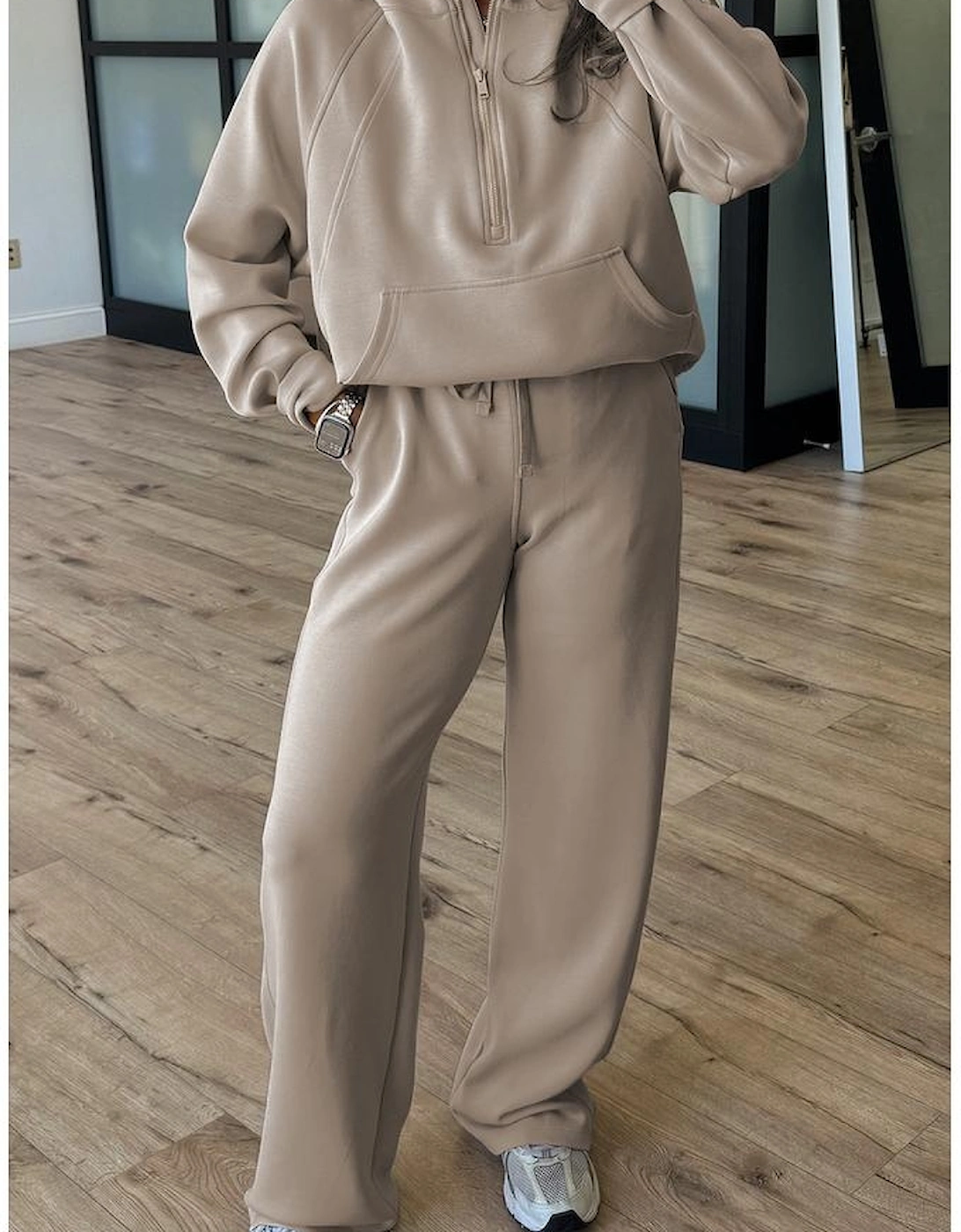 Jet Stream Half Zip Thumbhole Sleeve Hoodie Active Pants 2pcs Outfit