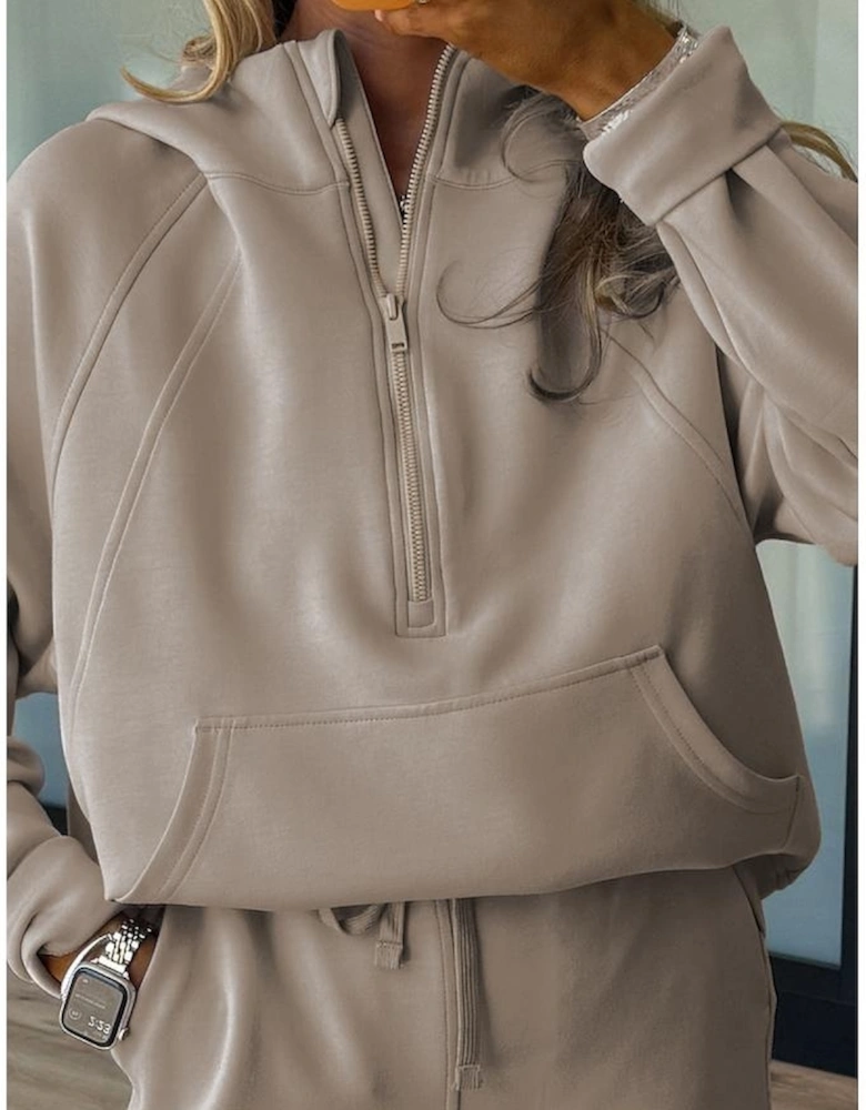 Jet Stream Half Zip Thumbhole Sleeve Hoodie Active Pants 2pcs Outfit