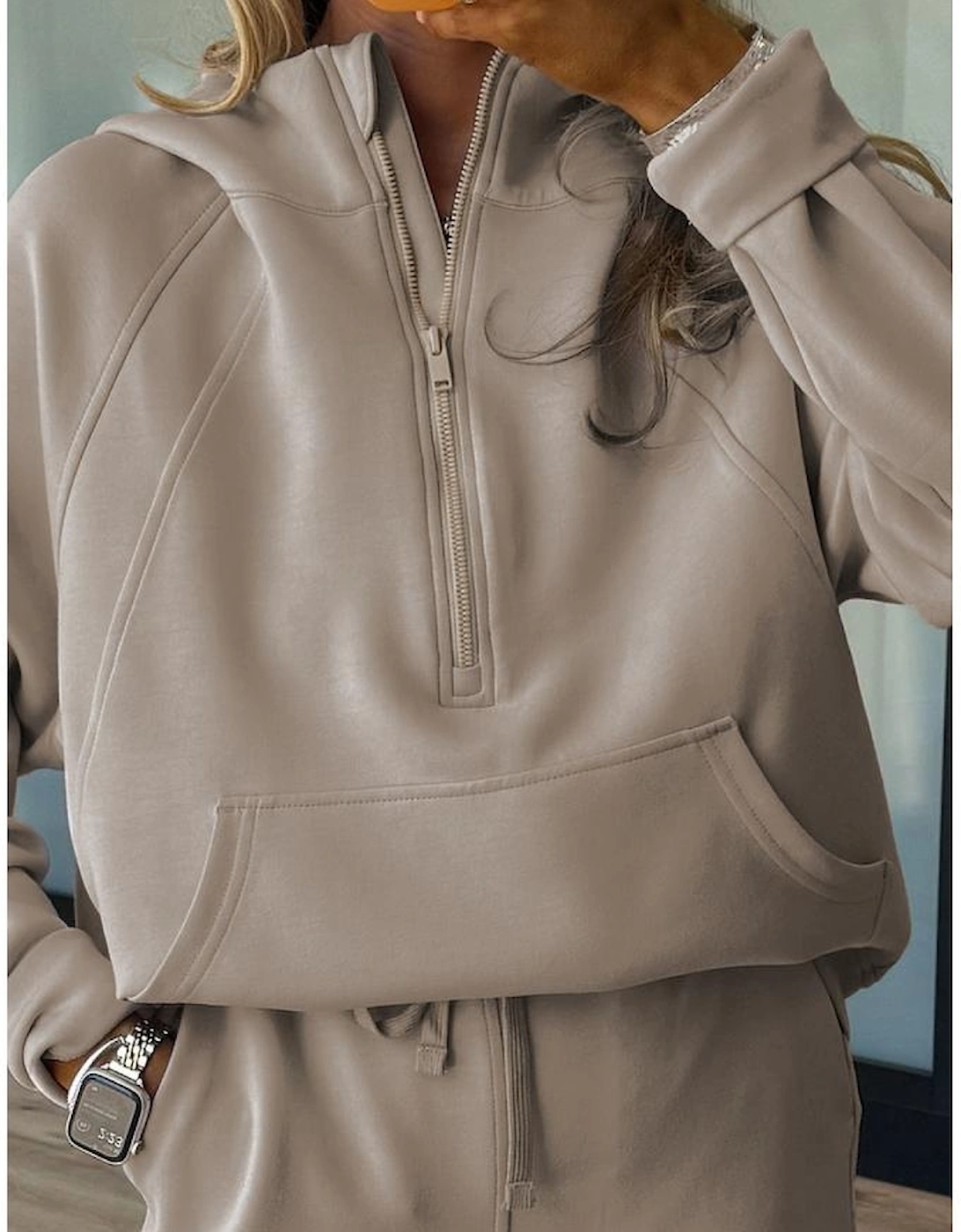 Jet Stream Half Zip Thumbhole Sleeve Hoodie Active Pants 2pcs Outfit