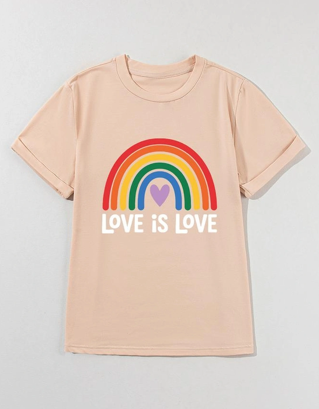 Khaki Love is Love Rainbow Heart Printed Cotton Blend T Shirt