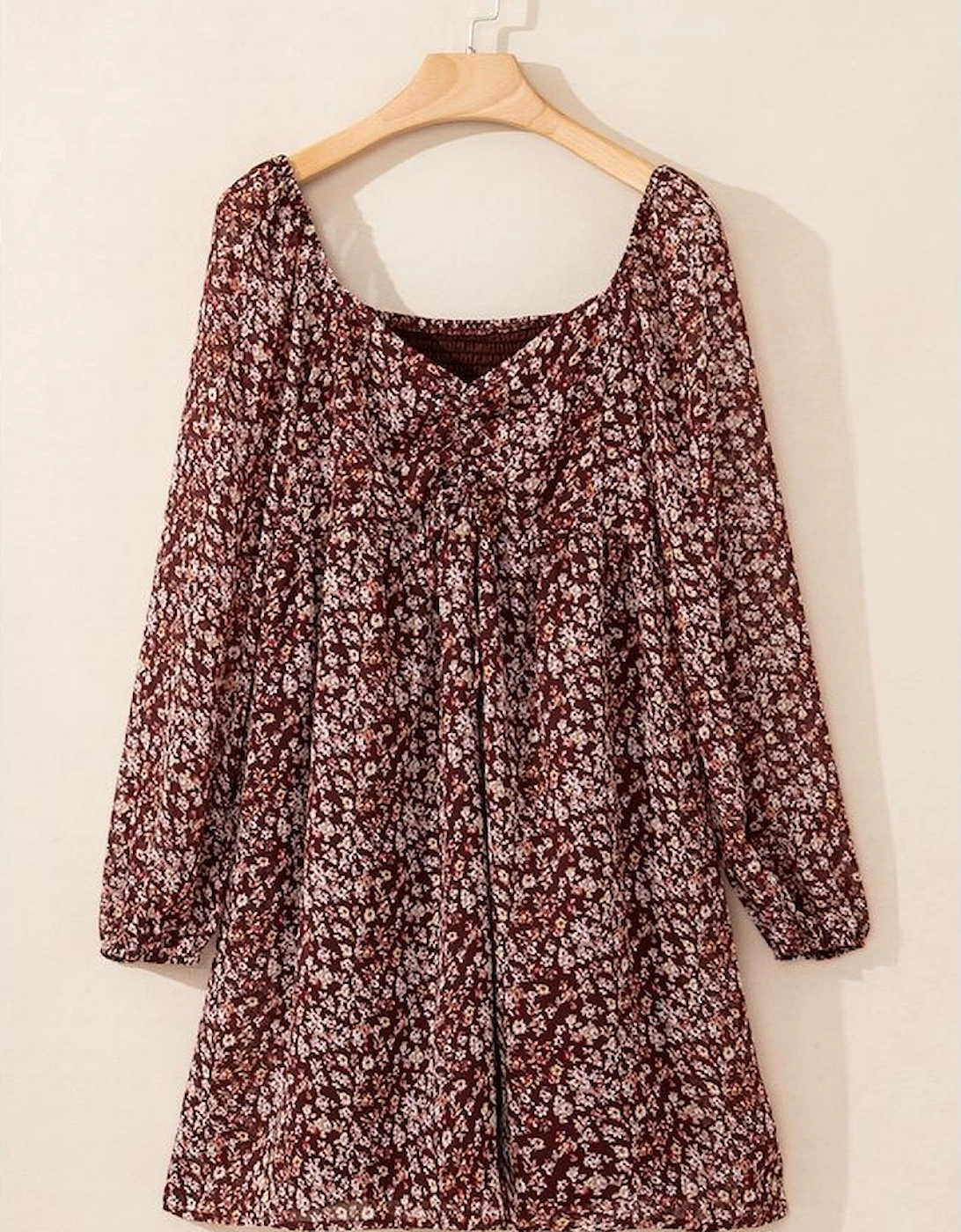 Red Floral Print Sweetheart Neck Shirred Back Mini Dress