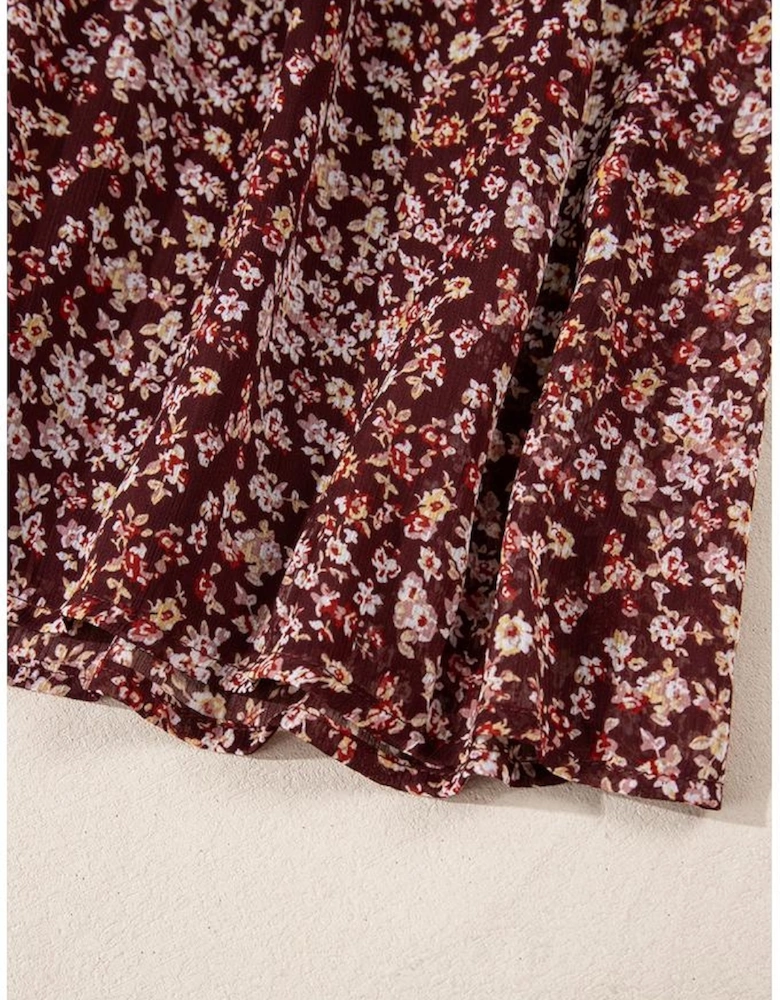 Red Floral Print Sweetheart Neck Shirred Back Mini Dress