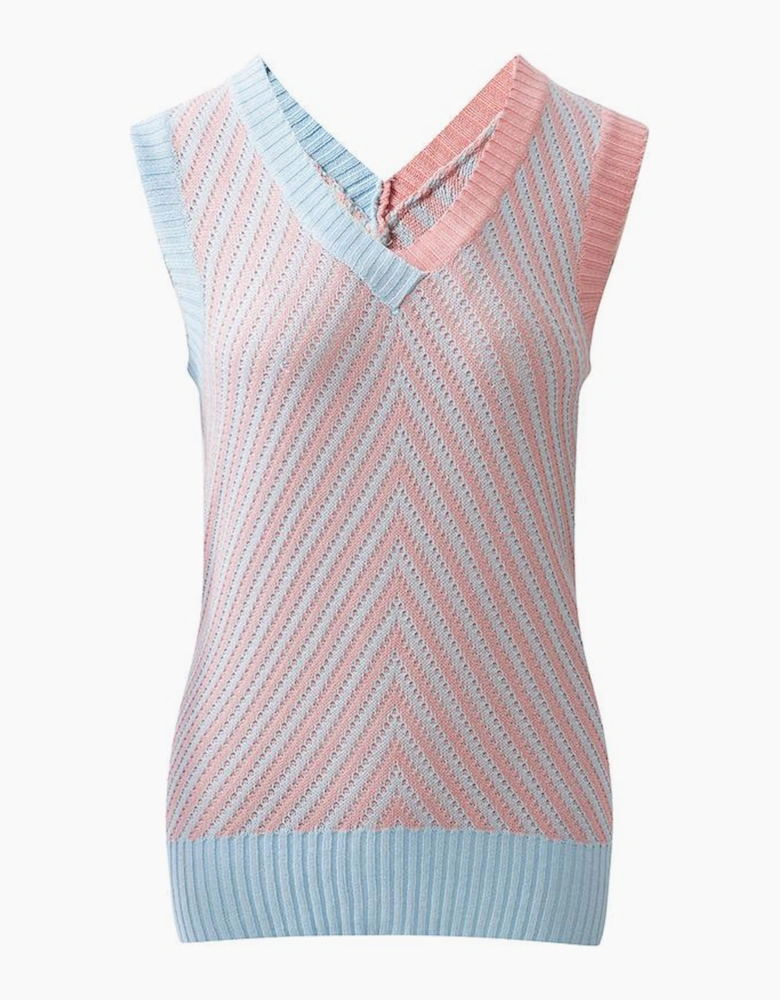 Light Pink Contrast Chevron Knit V Neck Sweater Vest