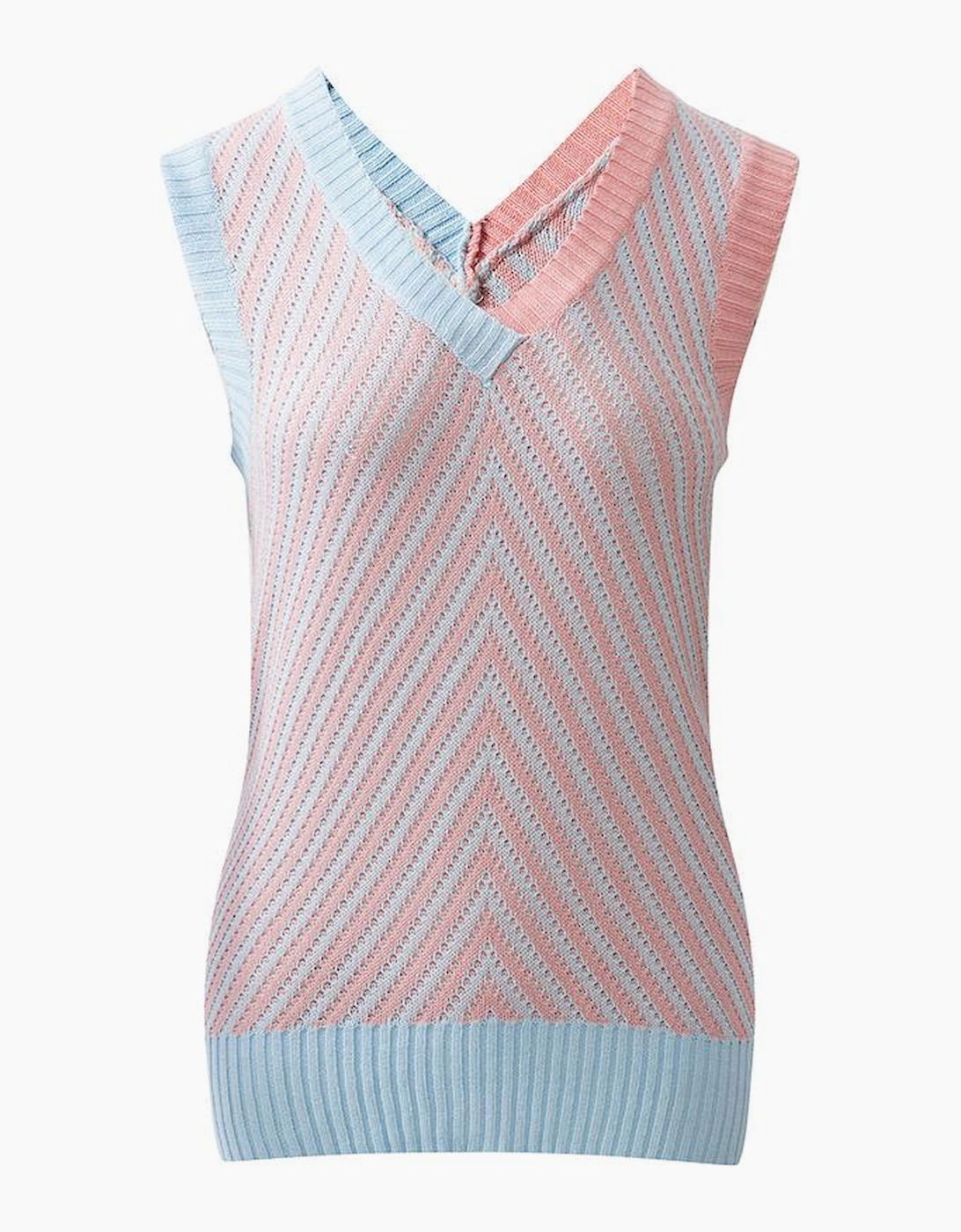 Light Pink Contrast Chevron Knit V Neck Sweater Vest