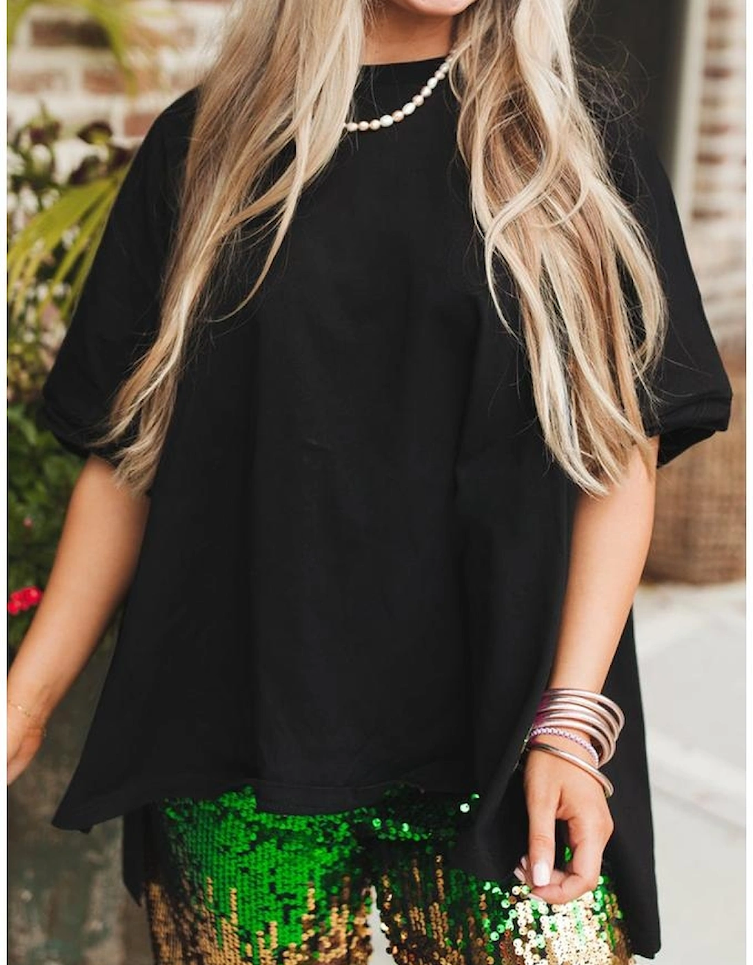 Black Loose Half Sleeve Hi Low Hem T Shirt