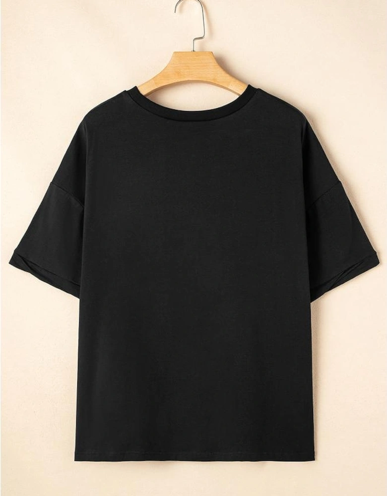 Black Loose Half Sleeve Hi Low Hem T Shirt