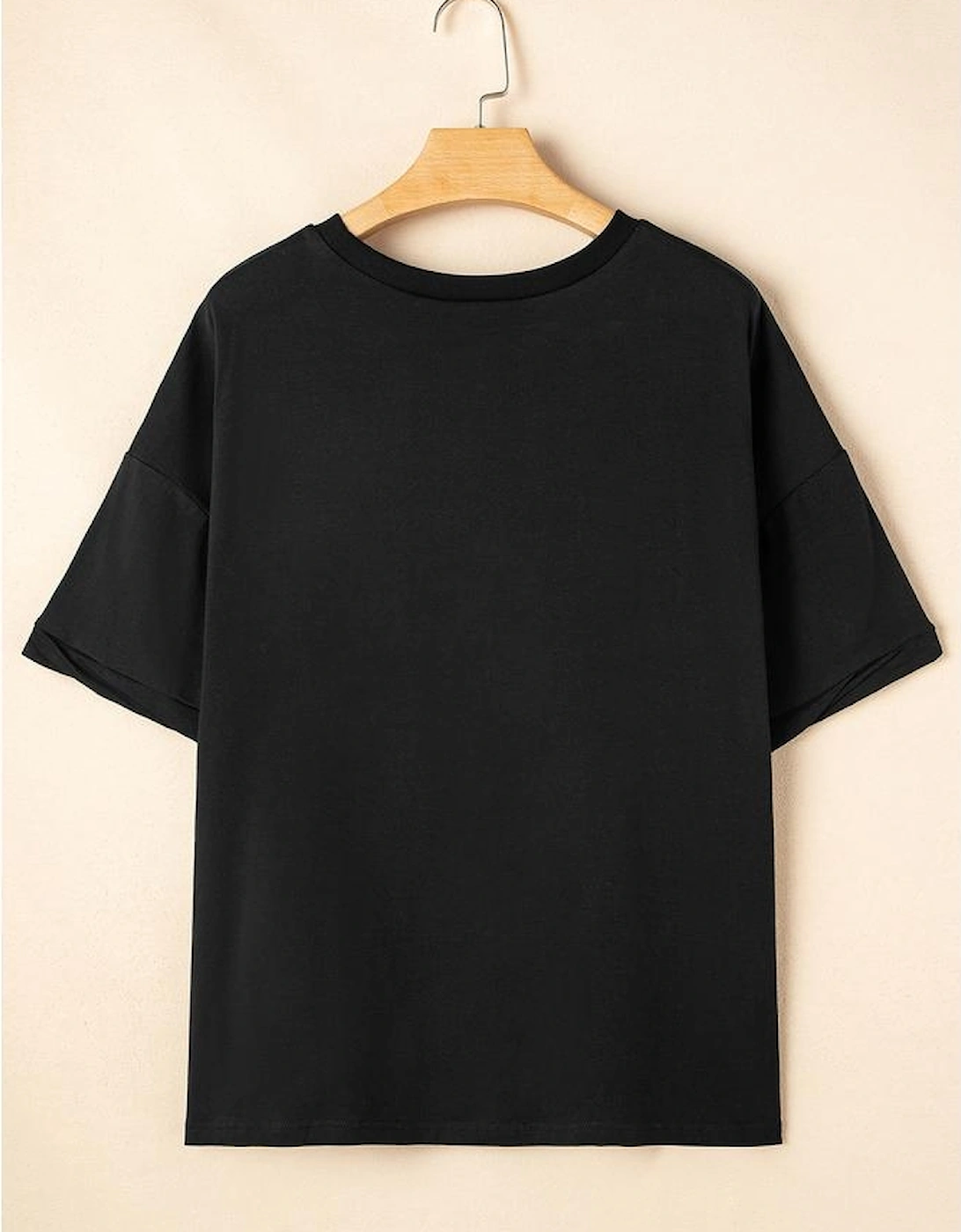 Black Loose Half Sleeve Hi Low Hem T Shirt