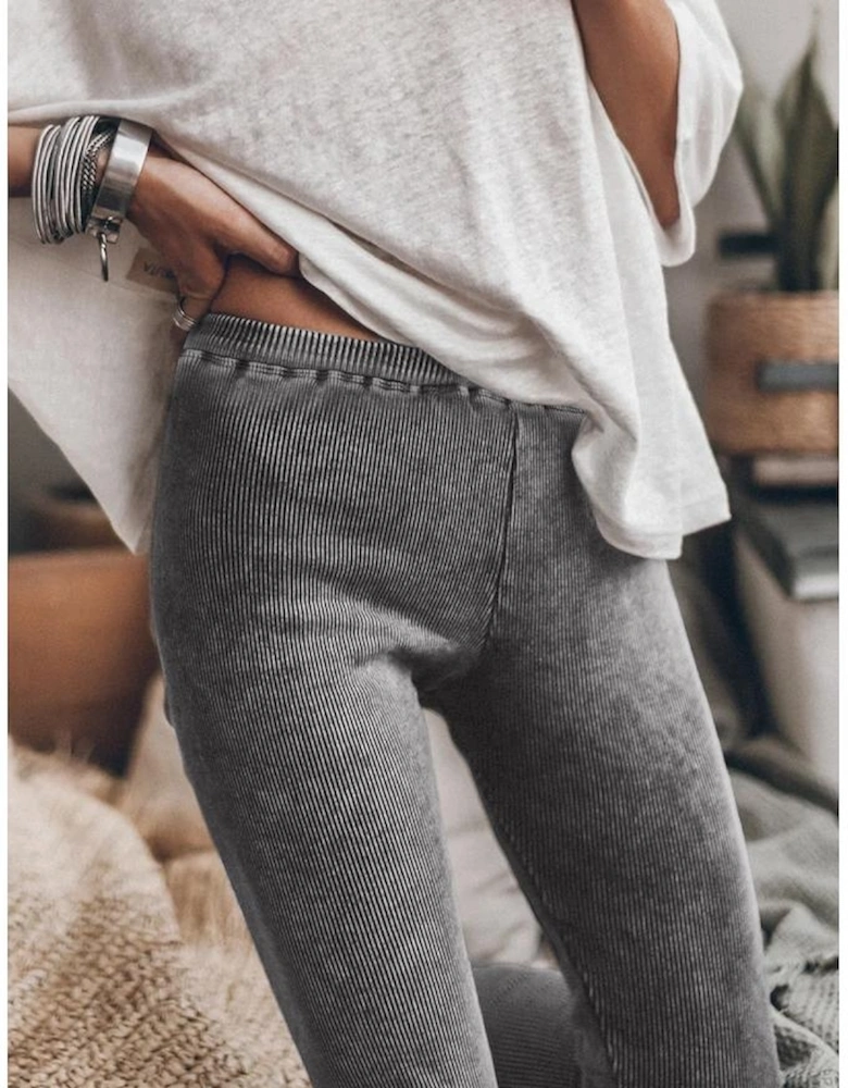 Dark Grey Vintage Wash Ribbed Leggings
