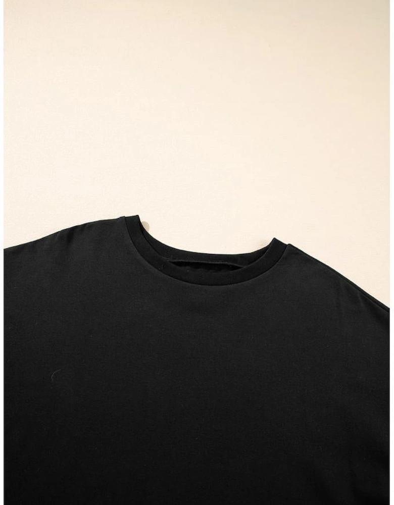 Black Loose Half Sleeve Hi Low Hem T Shirt