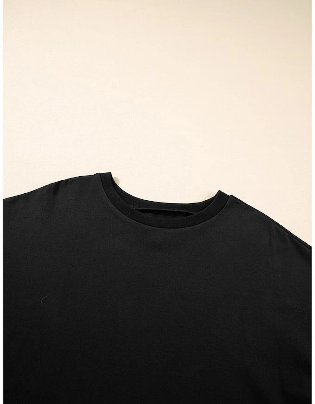 Black Loose Half Sleeve Hi Low Hem T Shirt