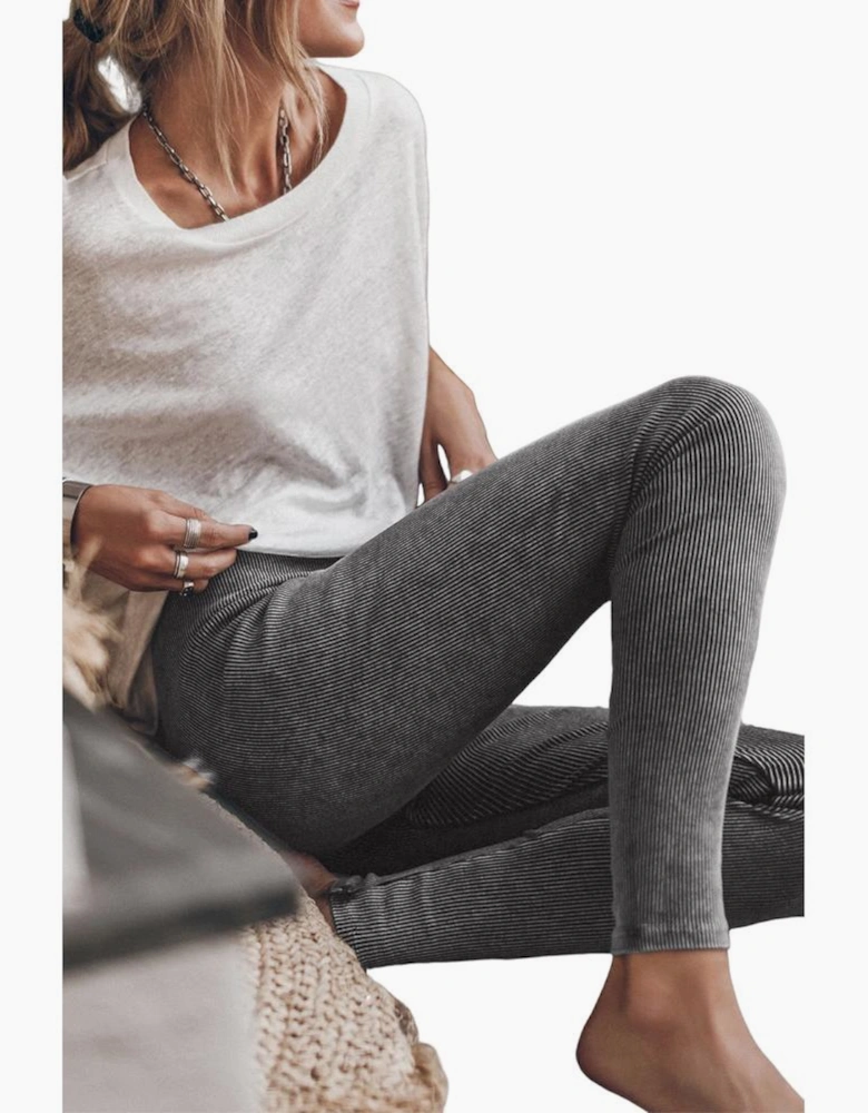Dark Grey Vintage Wash Ribbed Leggings
