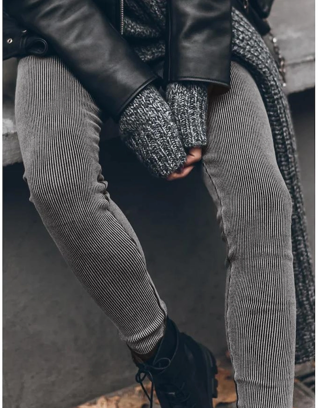 Dark Grey Vintage Wash Ribbed Leggings