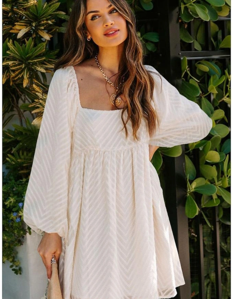 Classic Square Neck Puff Sleeve Babydoll Style Short Dress