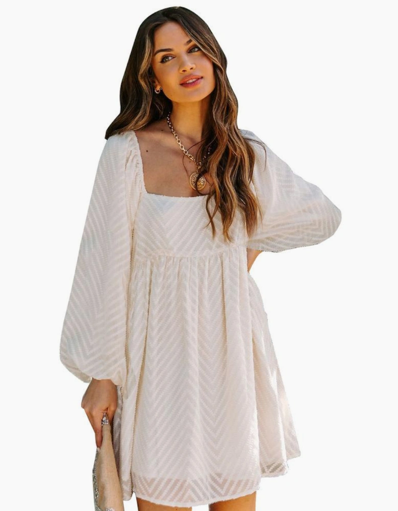 Classic Square Neck Puff Sleeve Babydoll Style Short Dress