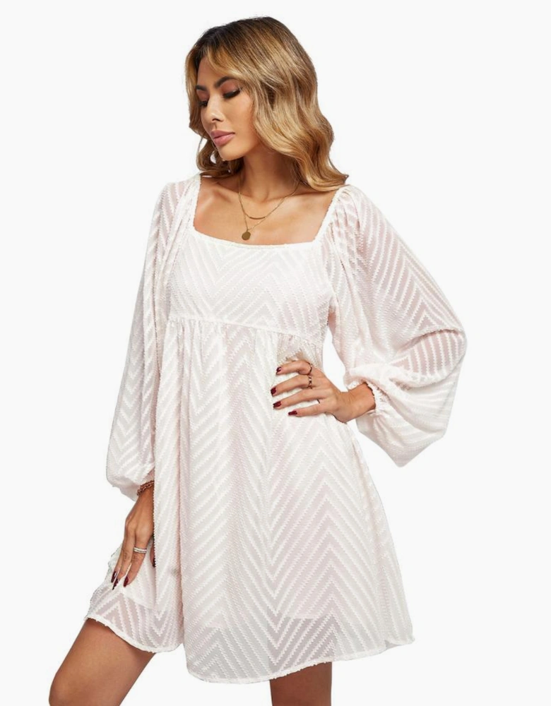 Classic Square Neck Puff Sleeve Babydoll Style Short Dress