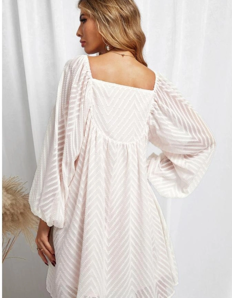 Classic Square Neck Puff Sleeve Babydoll Style Short Dress