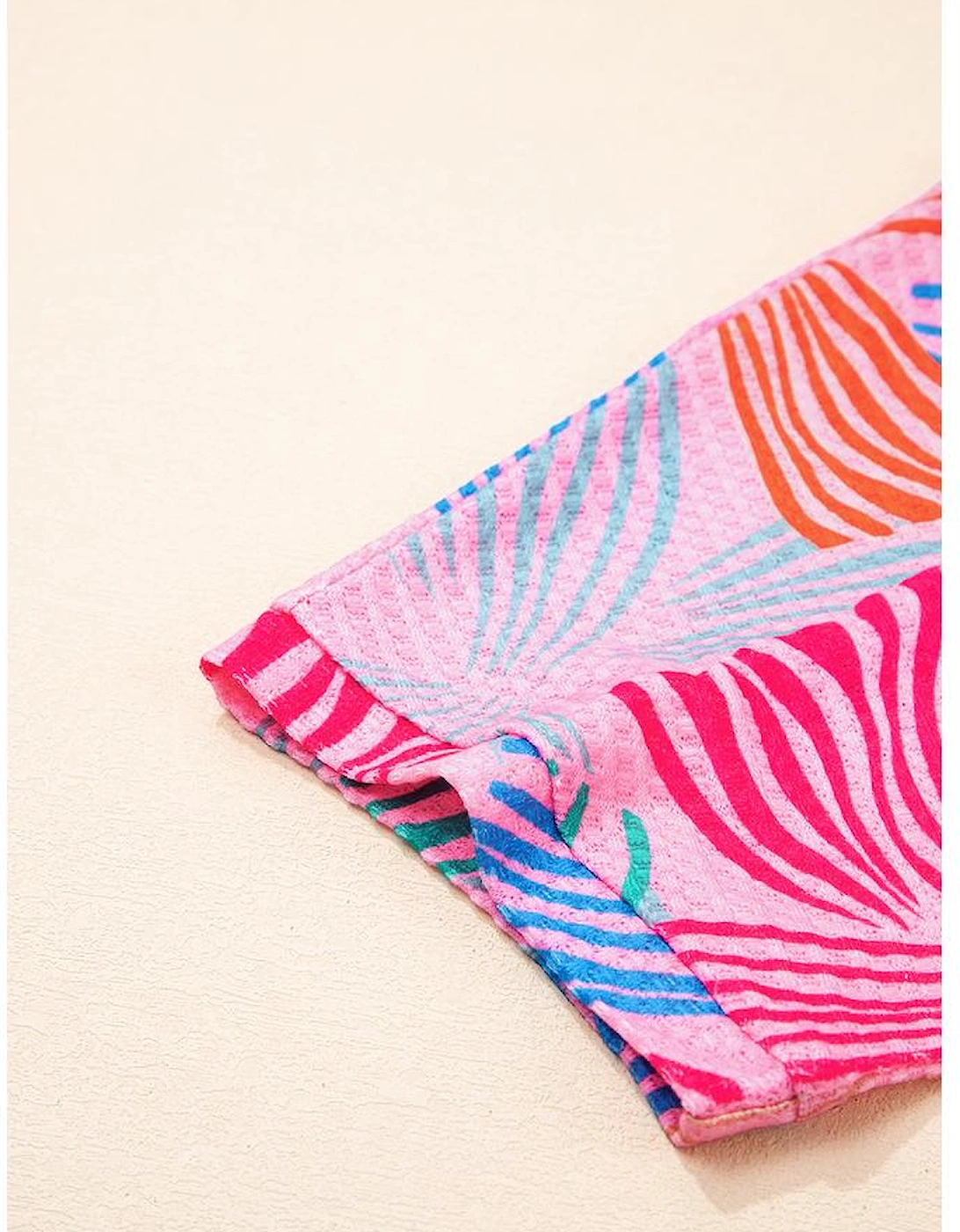 Pink Bowknot Printed Waffle Crewneck Loose Short Sleeve Top