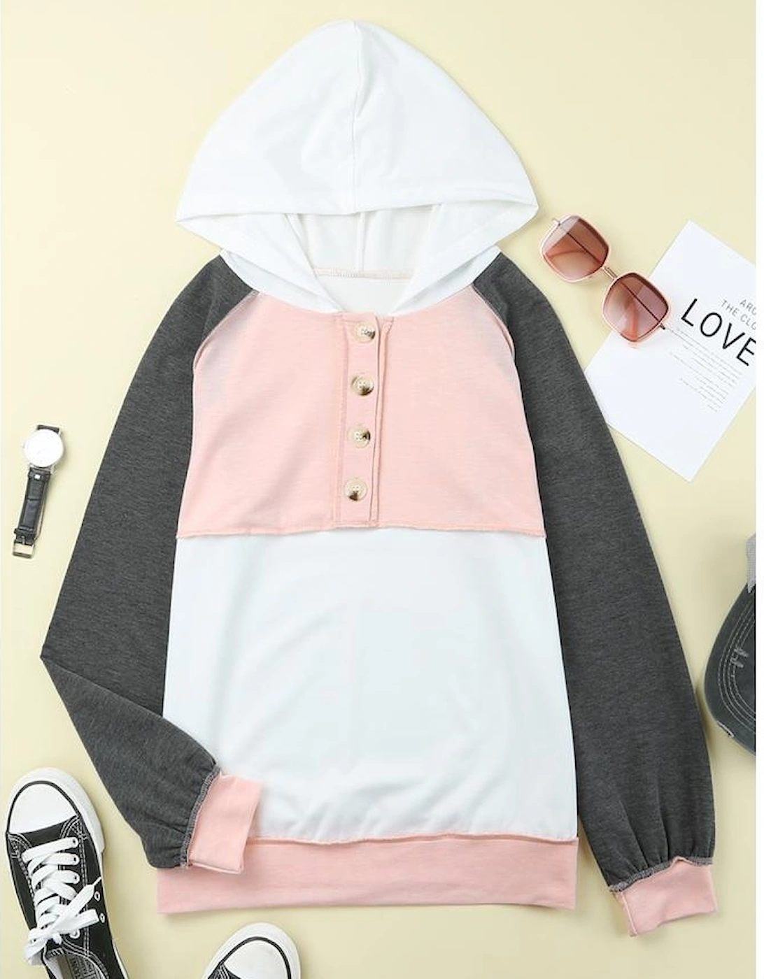 Azura Exchange Button Accent Pullover Hoodie