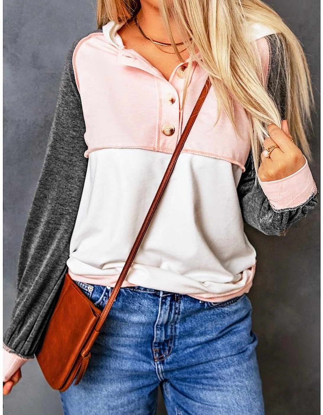 Azura Exchange Button Accent Pullover Hoodie