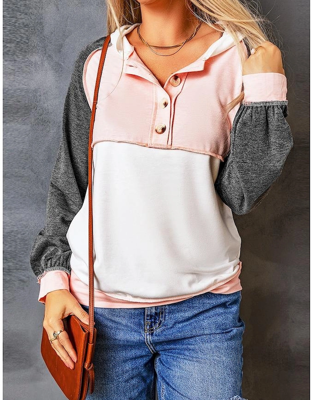 Azura Exchange Button Accent Pullover Hoodie