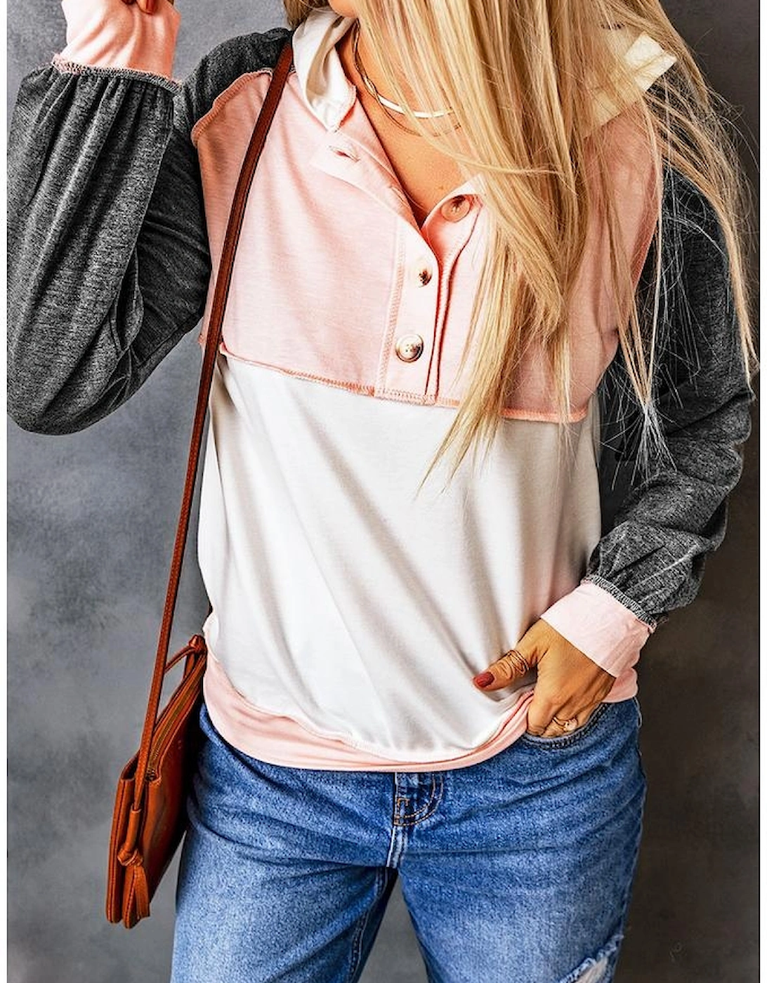 Azura Exchange Button Accent Pullover Hoodie